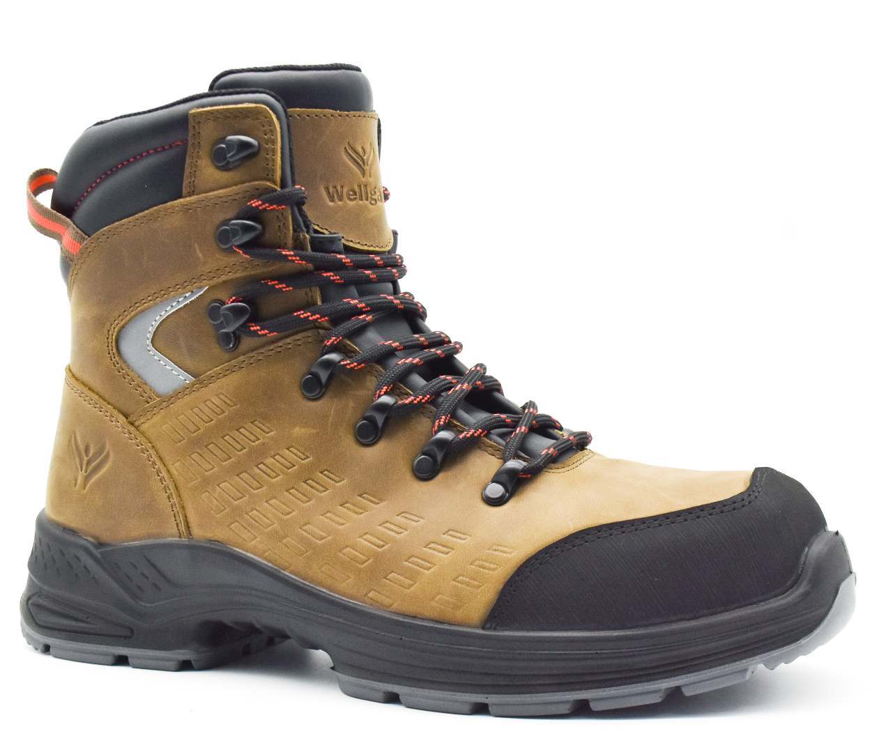 Mid-Cut Safety Boot PN-2468 in Brown/Red